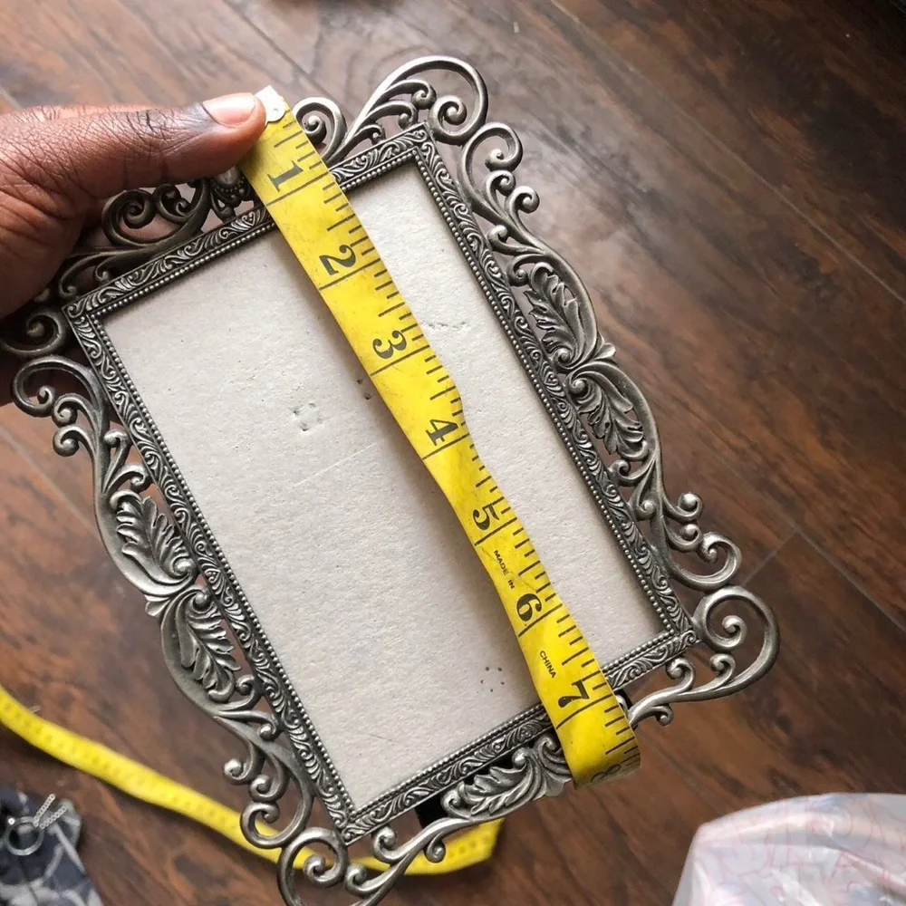 Vintage Pearl Pewter Filigree Scroll Picture Photo Frame Ornate Metal Victorian
